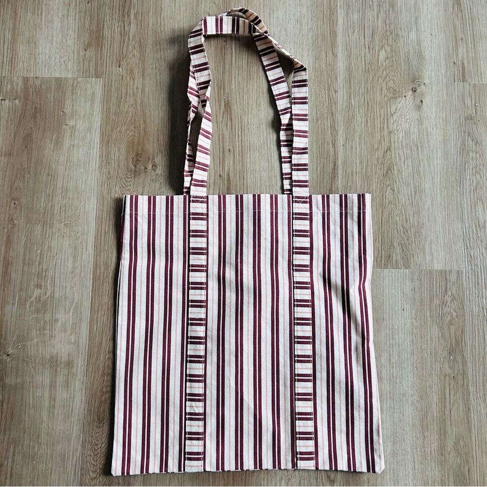 New 🇫🇷 Sézane Striped Tote Bag Ecru White & Burgundy Red - Picture 4 of 4